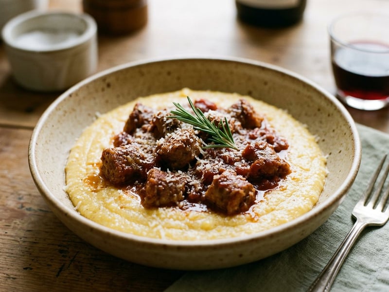 Cremige Polenta mit Salsiccia in Paradeisersauce