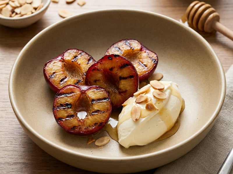Grilled Plums with Mascarpone & Honey