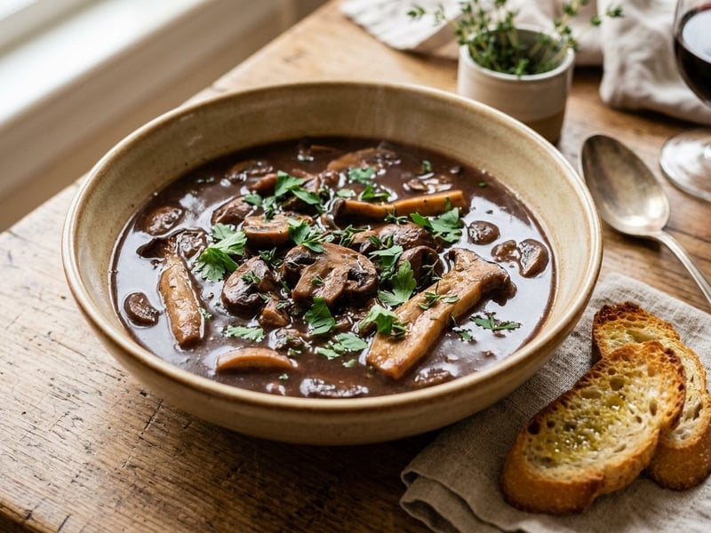 French Burgundy Mushroom Soup | With Red Wine & King Oyster Mushrooms