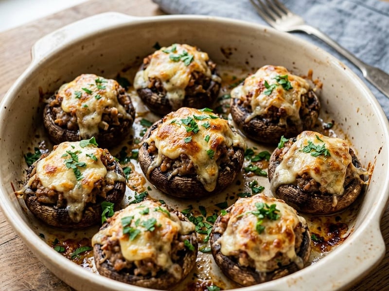 Gefüllte Champignons mit Faschiertem | Aus dem Backrohr