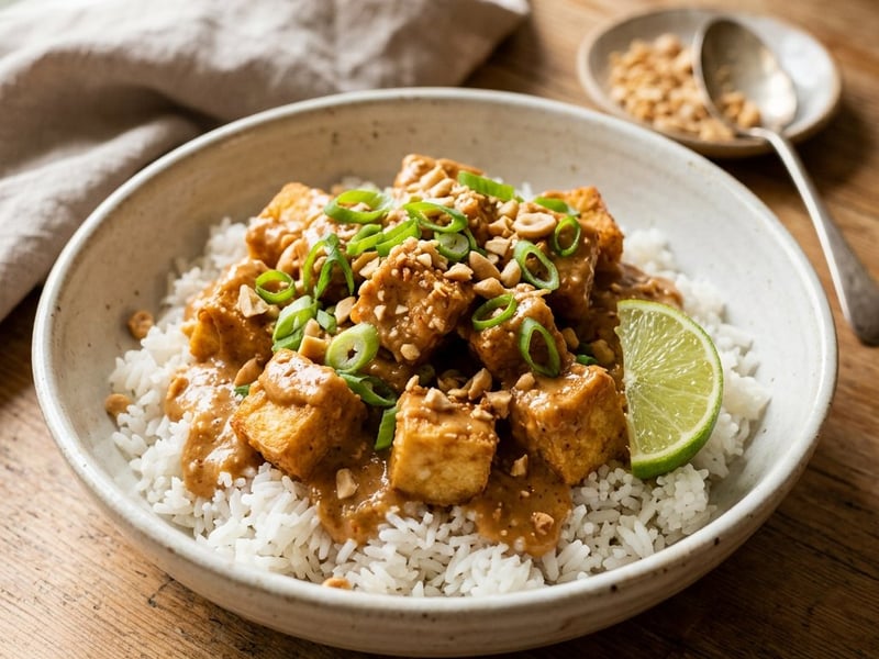 Knuspriger Erdnuss-Satay-Tofu | In 15 Minuten