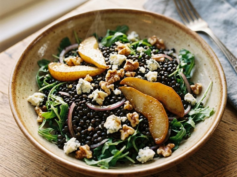 Lauwarmer Beluga-Linsensalat mit Birne & Gorgonzola | Nussig & Pikant