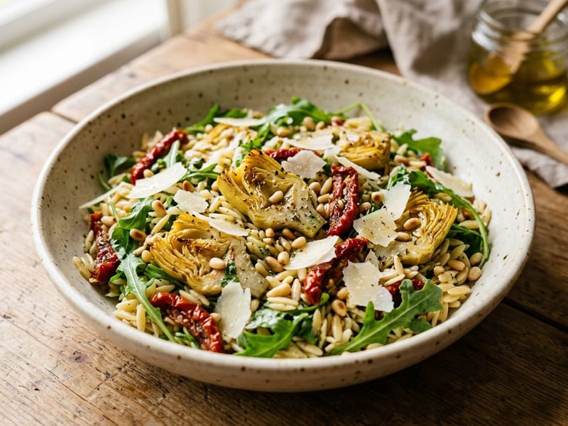 Italienischer Orzo-Salat | Mit Backrohr-Artischocken