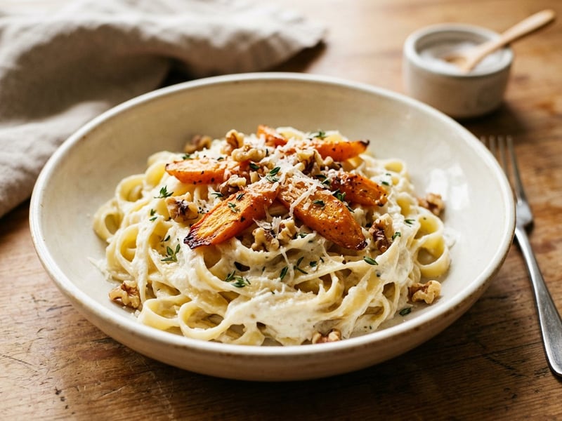 Tagliatelle mit im Backrohr gerösteten Karotten, Ricotta & Walnüssen | Feiner Herbstgenuss