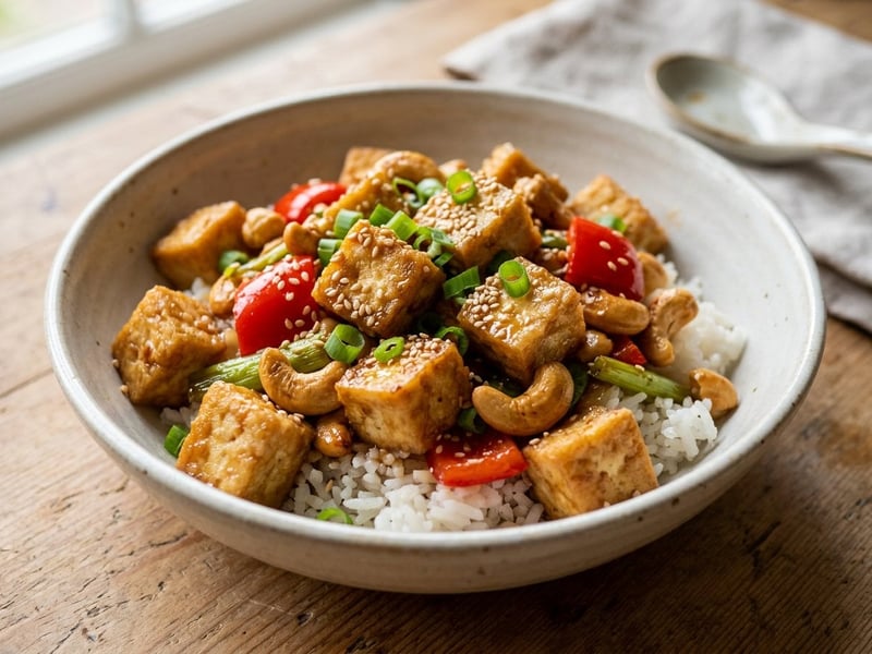 Knuspriger Cashew-Tofu aus dem Wok | Nussig in 15 Min.