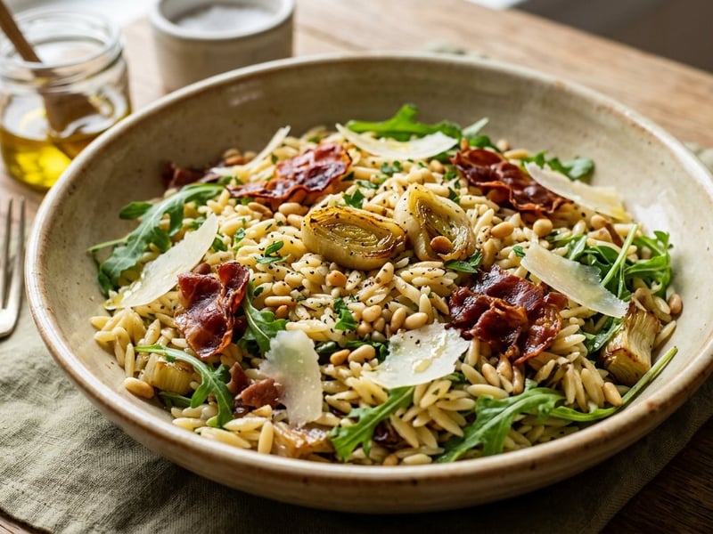 Italian Orzo Salad | With Oven-Roasted Leek & Crispy Prosciutto