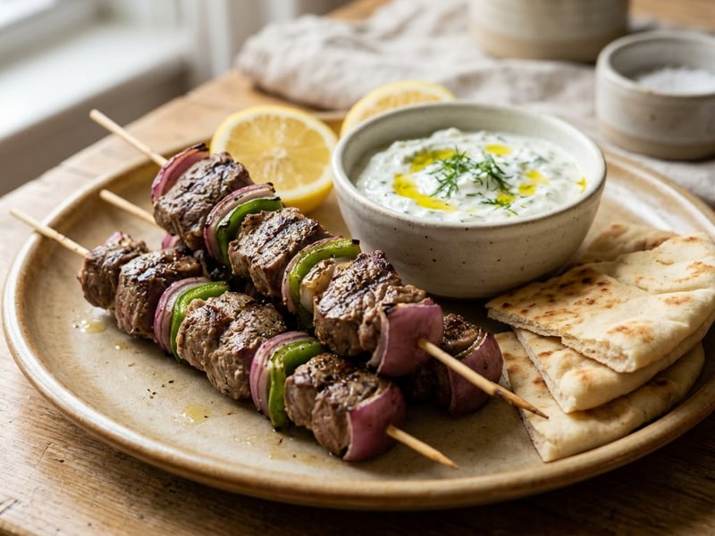 Greek Lamb Souvlaki Skewers | With Tzatziki & Pita Bread