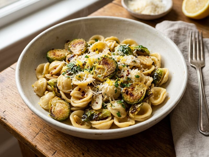 Orecchiette with Roasted Brussels Sprouts | Autumnal Pasta Delight