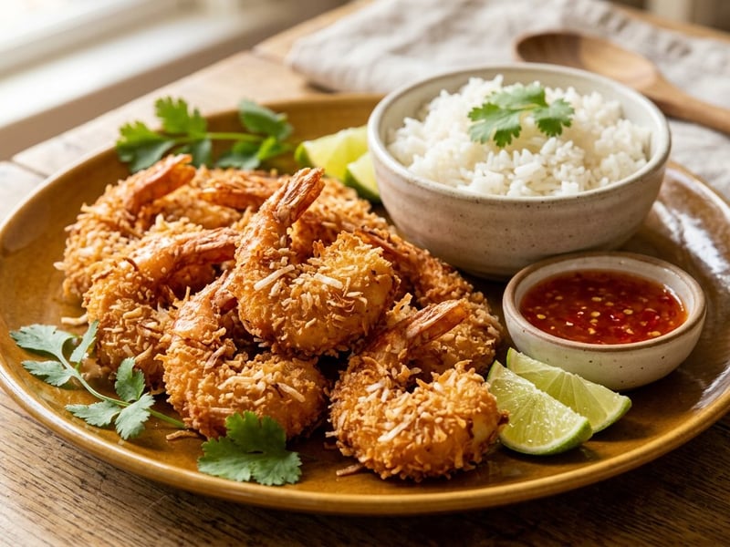 Crispy Coconut Shrimp with Sweet Chili Dip & Jasmine Rice