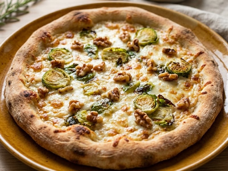 Pizza Bianca mit Kohlsprossen & Scamorza | Aus dem Backrohr