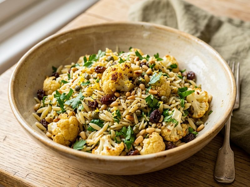 Sicilian Orzo Salad | With Oven-Roasted Cauliflower & Pine Nuts