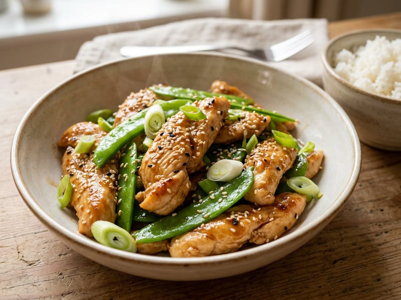 Miso-Honey Wok Chicken with Sugar Snap Peas