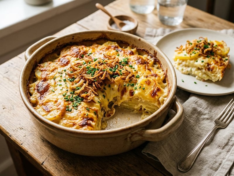 Vorarlberg Potato and Cheese Bake | Crispy with Fried Onions
