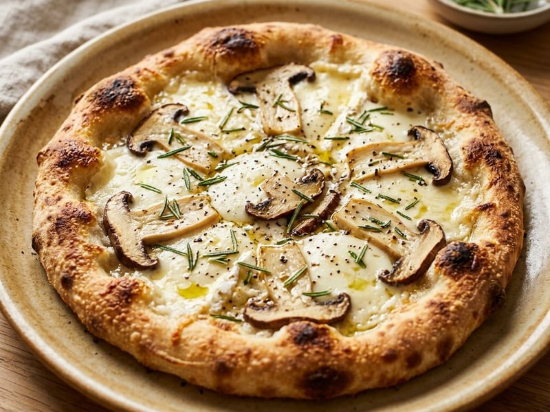 Pizza Bianca mit Kräuterseitlingen & Camembert | Aus dem Backrohr
