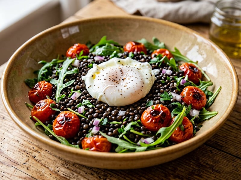 Mediterraner Berglinsensalat | Mit pochiertem Ei