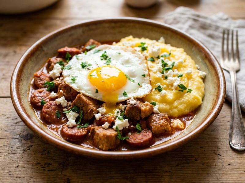 Romanian Tochitură with Creamy Mămăligă & Fried Egg