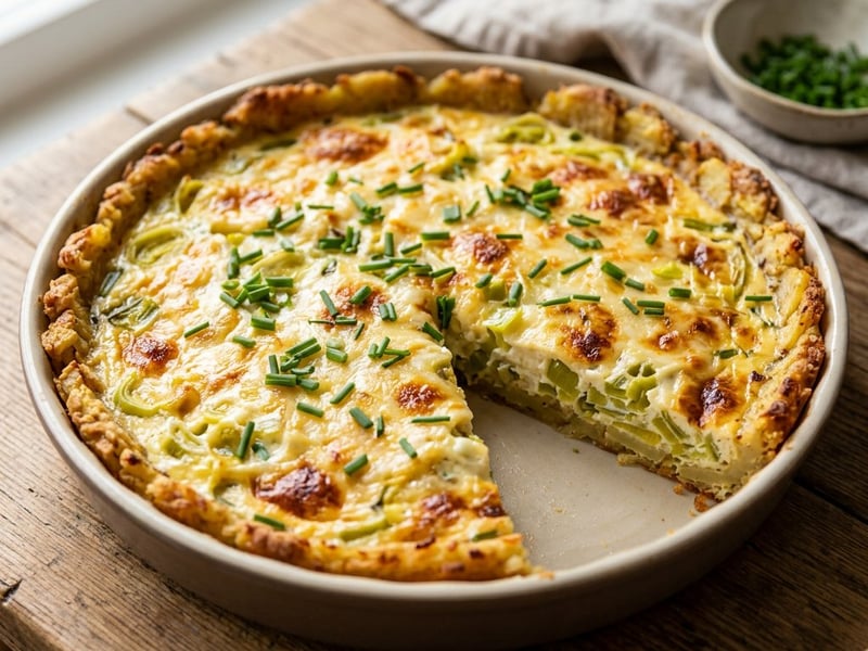 Crispy Smashed Potato Quiche with Mountain Cheese & Leek