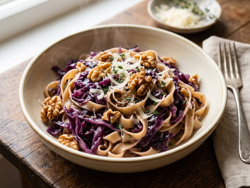 Tagliatelle with Braised Red Cabbage & Walnuts | Italian Autumn Pasta