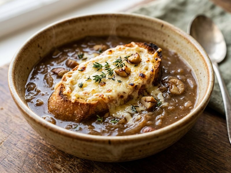 Französische Maroni-Zwiebelsuppe | Herzhaft mit Gruyère gratiniert