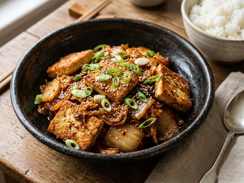 Koreanisches Dubu Kimchi | Würziger Wok-Tofu mit Kimchi