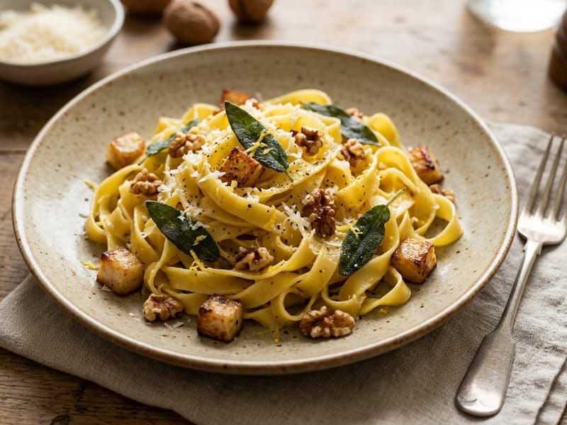 Tagliatelle mit karamellisiertem Knollensellerie | Salbeibutter & Walnüsse