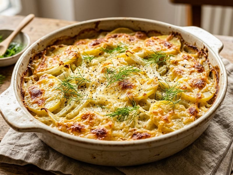 Potato and Fennel Casserole | Crispy with Mountain Cheese