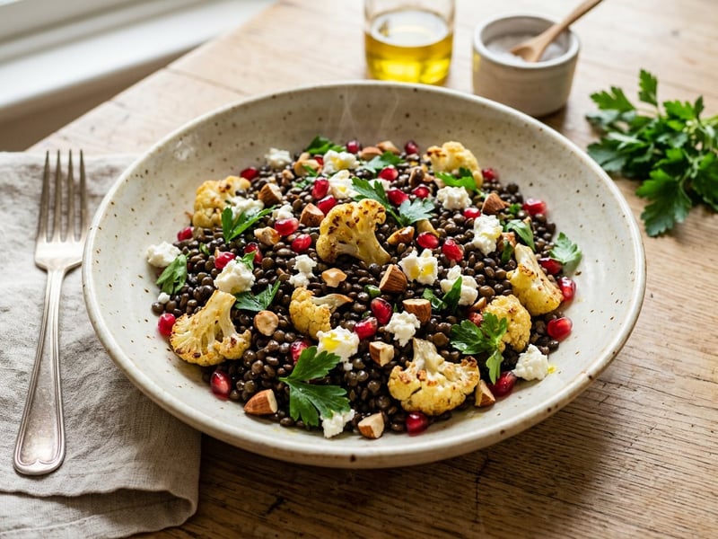Lauwarmer Beluga-Linsensalat | Mit Backrohr-Karfiol & Feta
