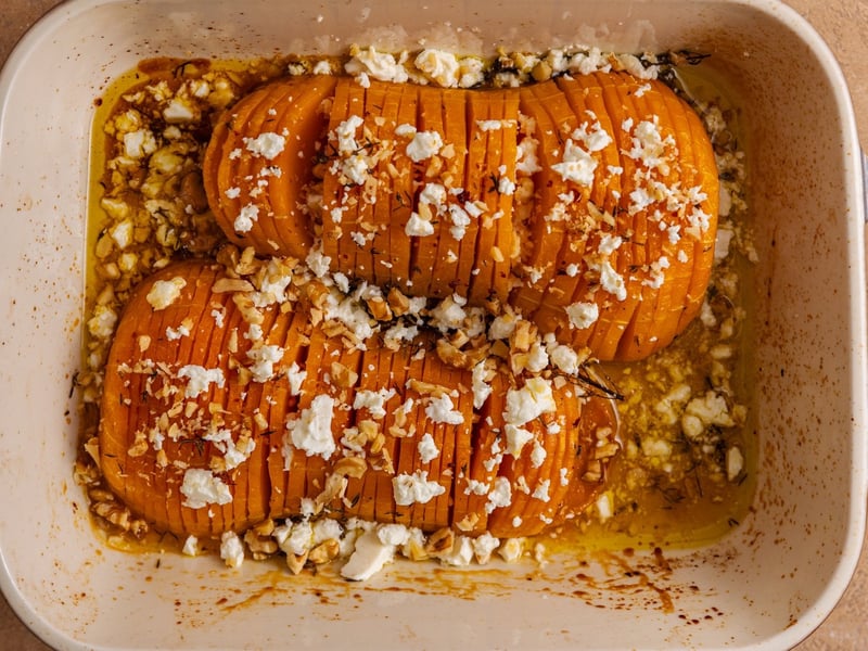 Hasselback Squash with Feta and Honey