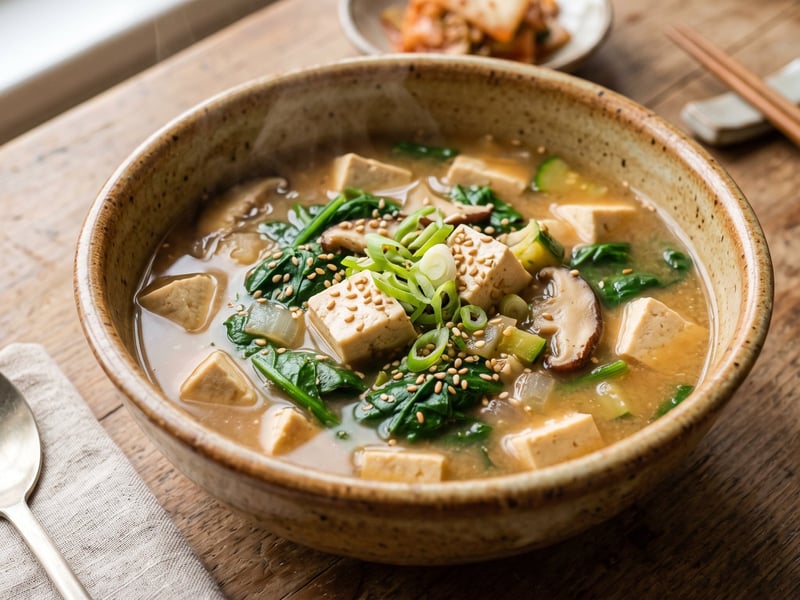 Doenjang-guk mit Tofu & Spinat | Wärmende koreanische Suppe