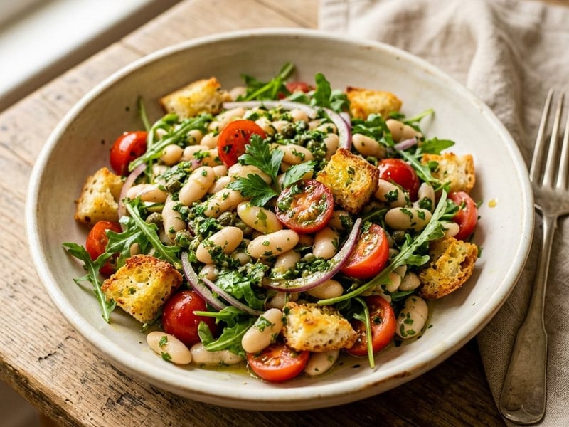 Toskanischer Bohnensalat | Knusprige Knoblauch-Croutons