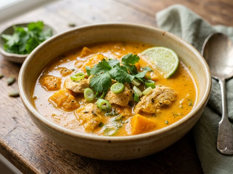 Cremige Thai-Kürbis-Hendlsuppe | Aromatisch mit Kokosmilch