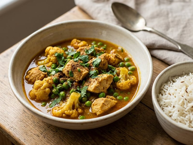 Indian Turkey Curry with Cauliflower and Peas | In 25 Minutes