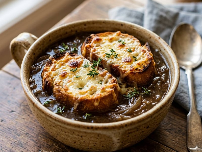 Französische Zwiebelsuppe mit Noilly Prat & Comté | Fein gratiniert