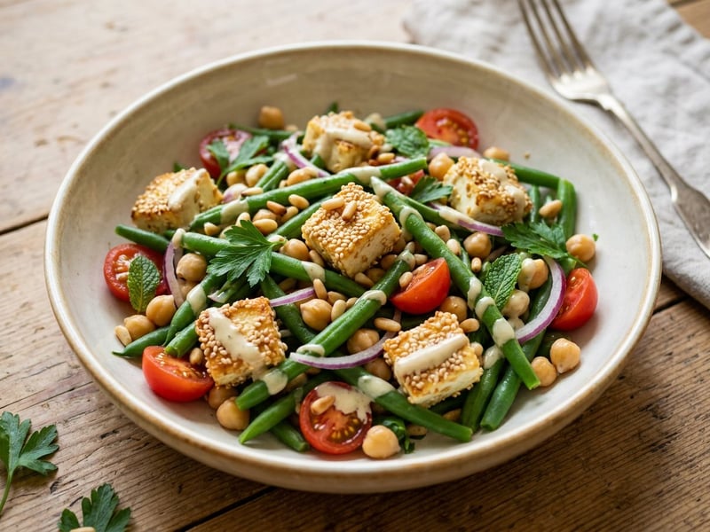 Middle Eastern Green Bean Salad with Sesame Feta | Savory & Crunchy