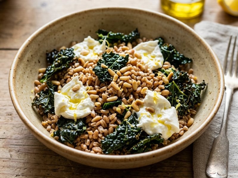 Tuscan Farro Salad | With Cavolo Nero Chips & Burrata