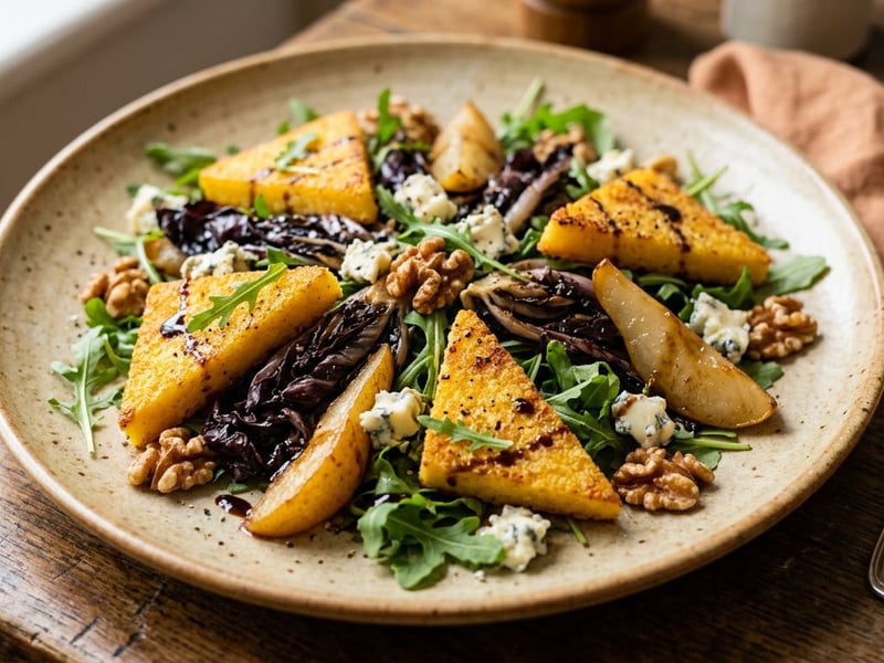 Italienischer Polenta-Salat mit karamellisierten Birnen & Gorgonzola