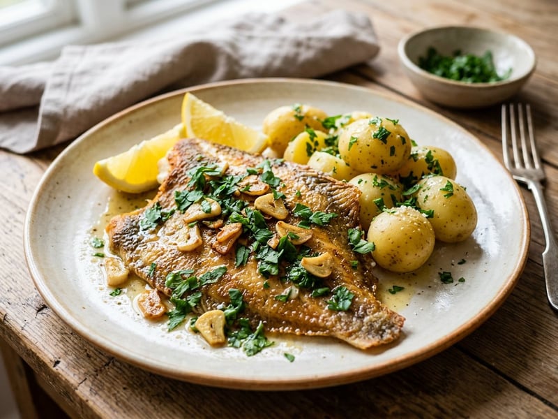 Platija al Ajillo | Pan-Fried Plaice with Garlic Oil & Parsley Potatoes