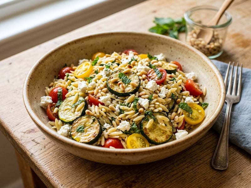 Orzo-Salat mit Zucchini & Feta | Mediterraner Genuss