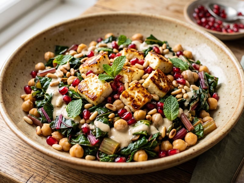 Orientalischer Mangoldsalat mit Backrohr-Feta | Würzig & Warm