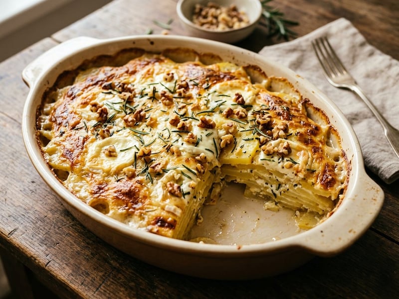 Mühlviertler Erdäpfel-Ziegenkäse-Auflauf