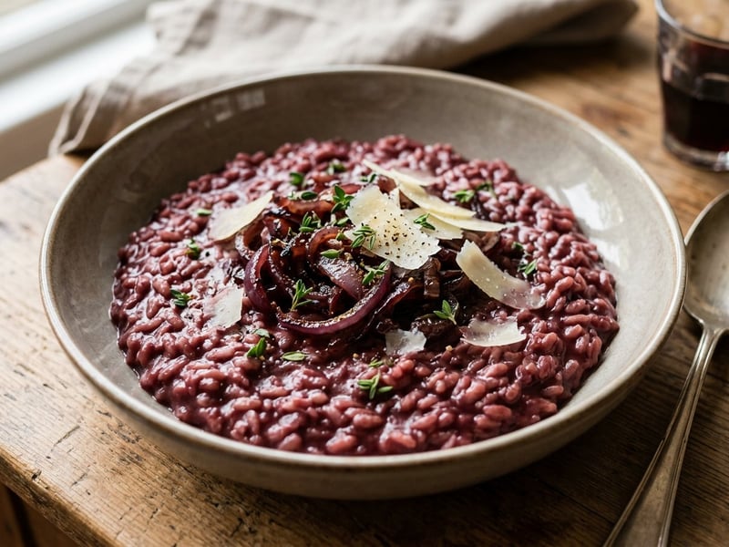 Rotwein-Risotto mit roten Zwiebeln | Cremig & edel