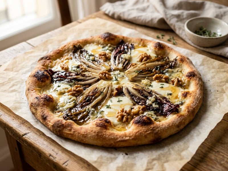 Pizza Bianca mit Chicorée & Gorgonzola | Aus dem Backrohr