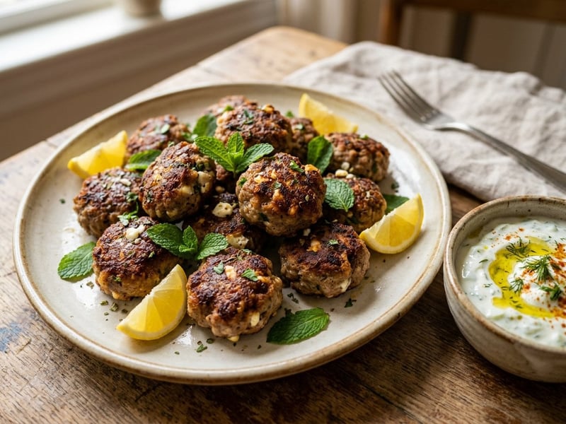 Greek Keftedes | Spiced Lamb Meatballs with Feta