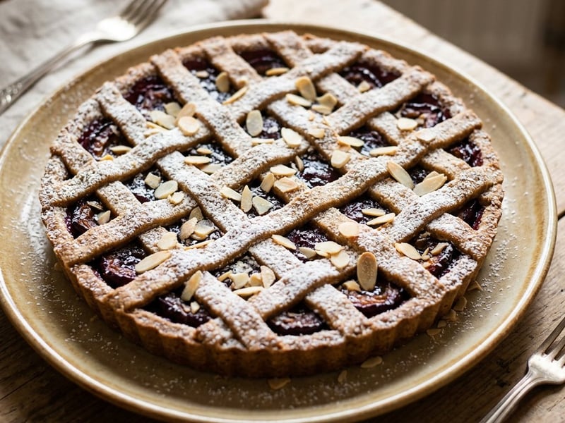 Traditional Austrian Linzer Plum Tart | Crumbly & Fruity