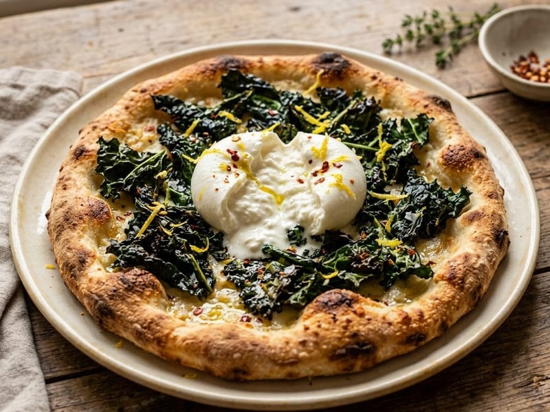 Pizza Bianca mit Schwarzkohl & Burrata | Aus dem Backrohr