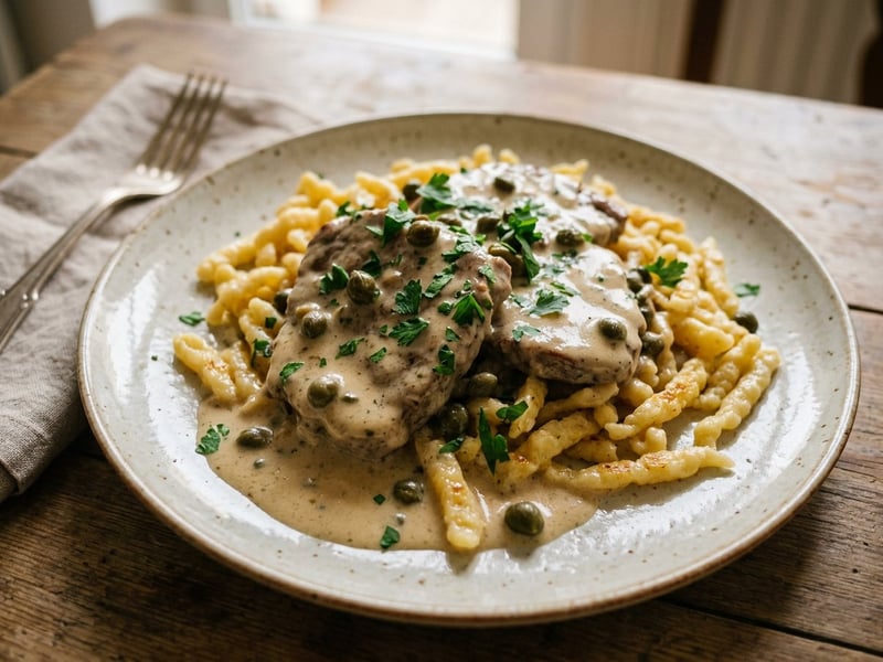 Old Viennese Beef Kaiserschnitzel | In a delicate caper cream sauce