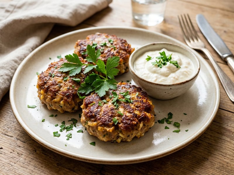Minced Meat and Parsnip Patties with Apple-Horseradish Sour Cream