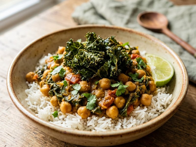 Indian Chickpea and Kale Curry | Chana Saagwala
