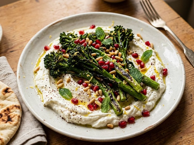 Pan-Fried Bimi on Whipped Feta | Creamy Salad
