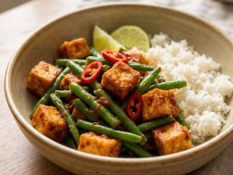 Pad Prik Khing Tofu | Crispy Thai Wok Tofu with Green Beans